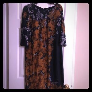 RMLL Navy & Gold Floral Boat Neck Dress